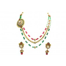 Gold Plated Necklace Earring Metal Designer Jewelry Set Multi Color Zircon Stone
